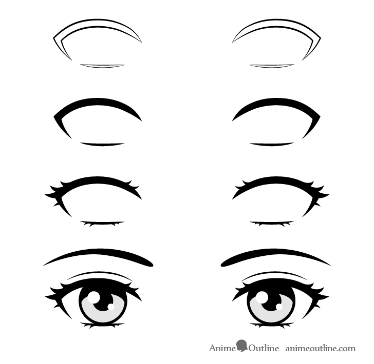 Anime eyelashes drawing step by step