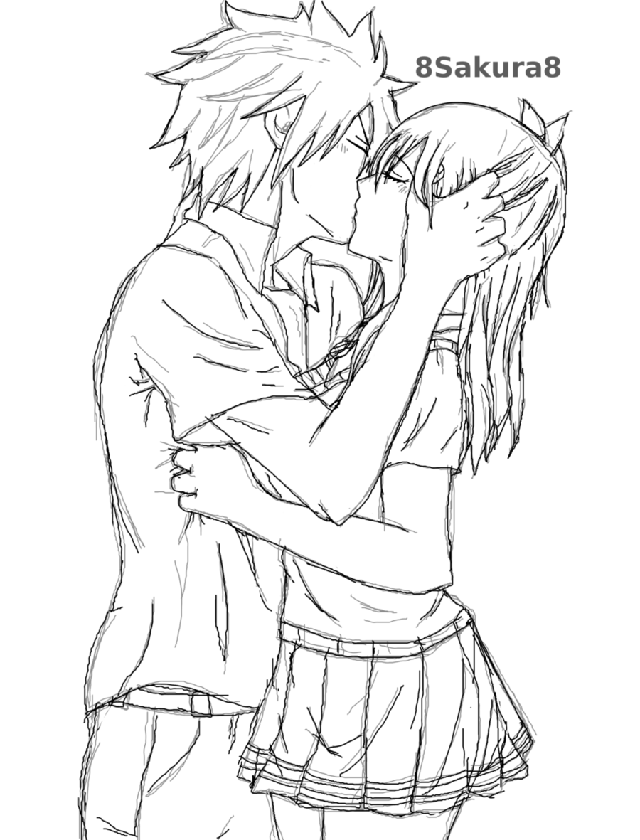 anime love kiss drawing