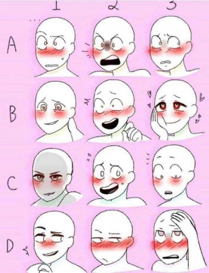 different facial expressions, pink background, drawing ...