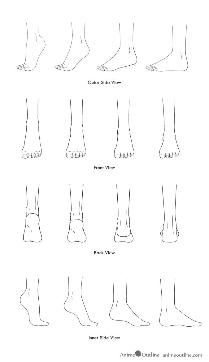 Drawings of anime feet in different positions