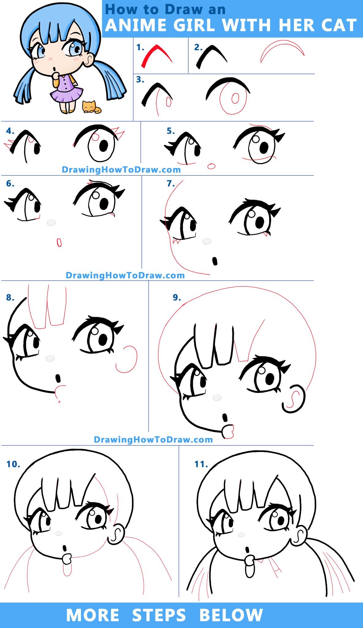 How to Draw a Cute Manga / Anime / Chibi Girl with her ...