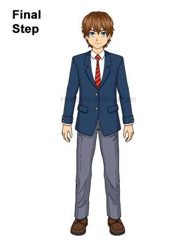 How to Draw a Manga Boy in School Uniform (Front View ...