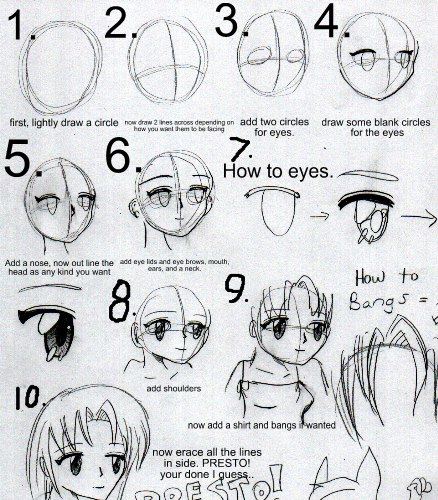 How to draw anime heads step by step DIY tutorial instructions