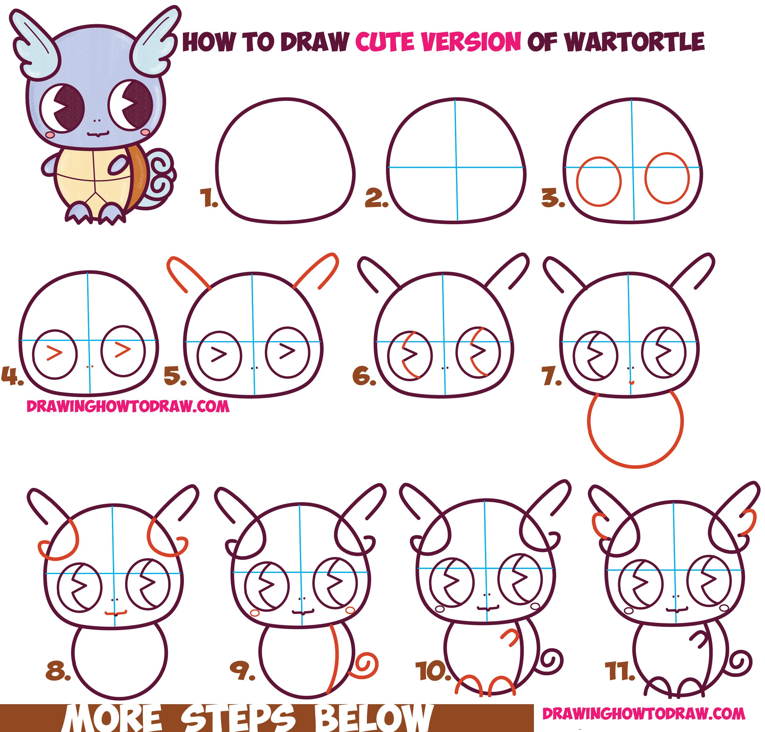 How to Draw Cute / Chibi / Kawaii Wartortle from Pokemon ...