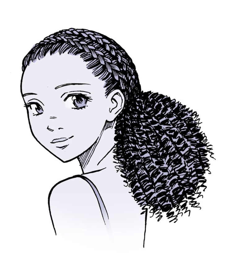 Manga hair, Ponytail drawing, Curly hair drawing